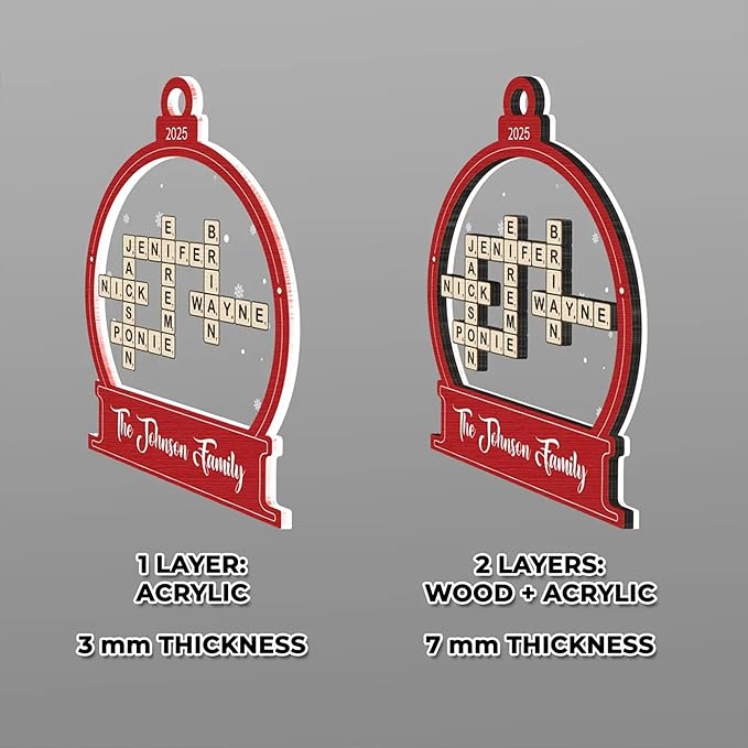 Custom Family Crossword Christmas Ornament, Personalized Srabble Christmas Keepsake Decor, Family Names Puzzle Home Decor, Custom Scrabble Hanging Gift