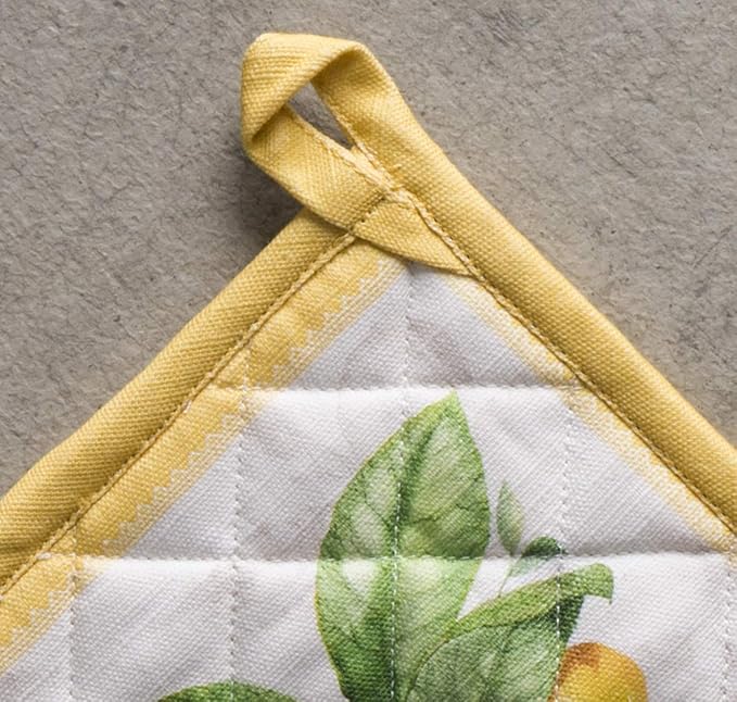 Maison d' Hermine Pot Holders 100% Cotton Heat Resistant Potholders 8" x 8" Hot Pads with Loop BBQ, Cooking, Baking, Grilling, Kitchen, Handling Hot Pans Spring/Summer (Pack of 1, Limoncello)