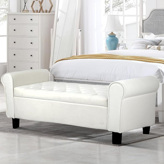 Storage Bedroom Bench for End of Bed, Upholstered Storage Ottoman with Rolled Arms for Bedroom,Living Room, Entryway.