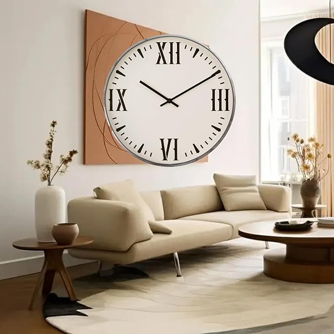 20 Inch Retro Decorative Wall Clocks, Silent Non-Ticking Battery Operated White Vintage Clock with Large Numbers, Easy to Read Kitchen Living Room, Bathroom and Office,Beige