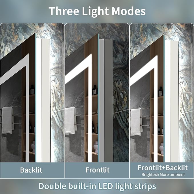 LED Mirror for Bathroom, 72x32 Inch Backlit + Front Lighted Bathroom Vanity Mirror with Lights, Double Light Strips, 3 Colors, Shatter-Proof, Anti-Fog and Brightness Memory