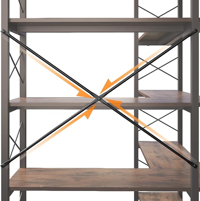 Corner Bookshelves and Bookcases Industrial Corner Etagere Bookcase L Shaped Shelf 6 Tiers with Metal Frame for Living Room Home Office