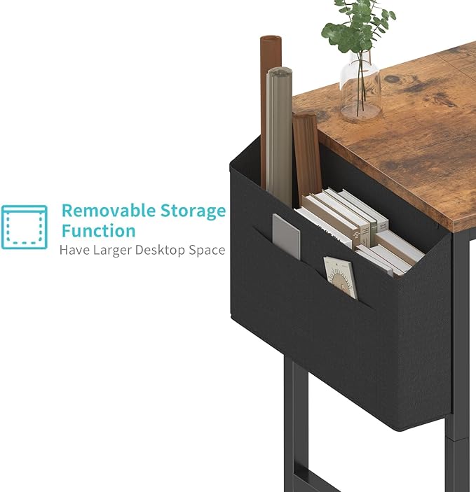 Lufeiya Small Desk for Small Spaces, 32 Inch Kids Girls Study Writing Desks for Bedroom, Simple Modern Laptop PC Little Side Table with Storage Bag Headphone Hooks, Rustic Brown