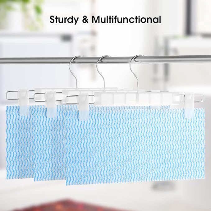 Clothes Pants Hangers, Space-Saving Skirt Holders with 360 ° Swivel Hooks, Adjustable Clips, Trouser Hangers, Clothes Coat Garment Jeans Hangers (20 Pack, Transparent)