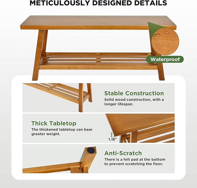 31.5" Farmhouse Solid Wood Bench, Small Long Rustic Storage Entryway Bench for Indoor, Bedroom,Dining Room, Living Room and Hallway