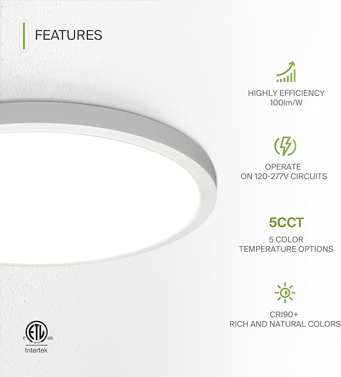 ASD LED 24" Round Flush Mount Ceiling Light Fixture, Low Profile Surface Lighting | 5CCT, Dimmable, Ultra-Thin, ETL Listed | 38W 2700LM 2700-6000K 100-277V | Kitchen, Hallway Lamp | White, 4 Pack