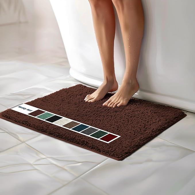 Muddy Mat Chenille Bathroom Rugs Quick Dry Microfiber Mats Non Slip Washable, Extra Thick, Soft and Highly Absorbent Bath Mats for Bathroom, Kitchen, and Shower Floor - Brown Medium 30"X19"