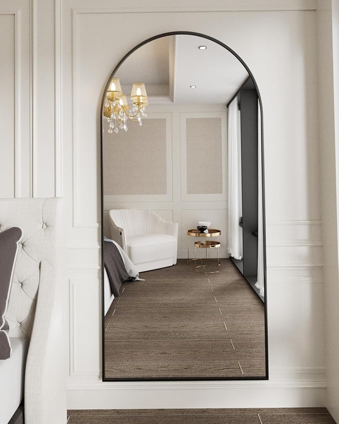 BEAUTYPEAK 71"x30" Arch Full Body Floor Mirror, Full Length Mirror Wall Mirrors Hanging or Leaning Arched-Top with Stand for Bedroom, Dressing Room, Black