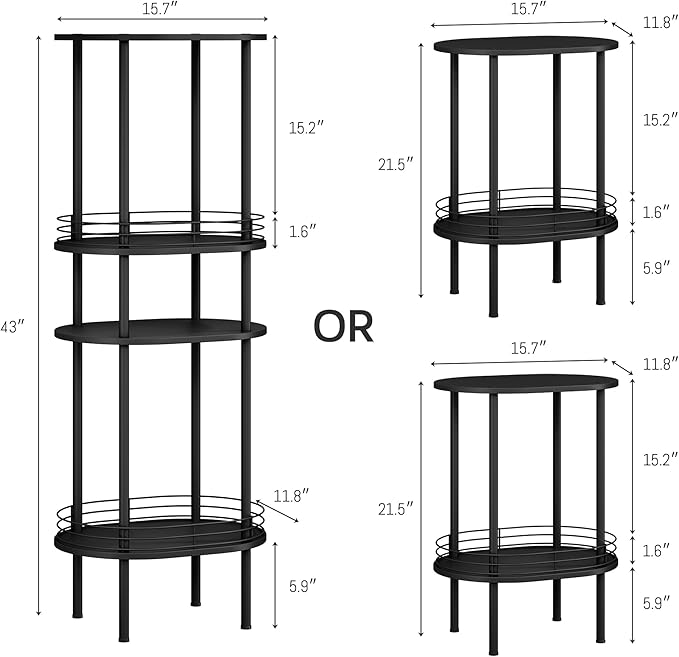 Round Side Table Set of 2,Bedside Table with Storage, Morden Round Nightstand, Samll Side Table for Living Room，Bathroom，Bedroom, Nursery, Laundry, Black