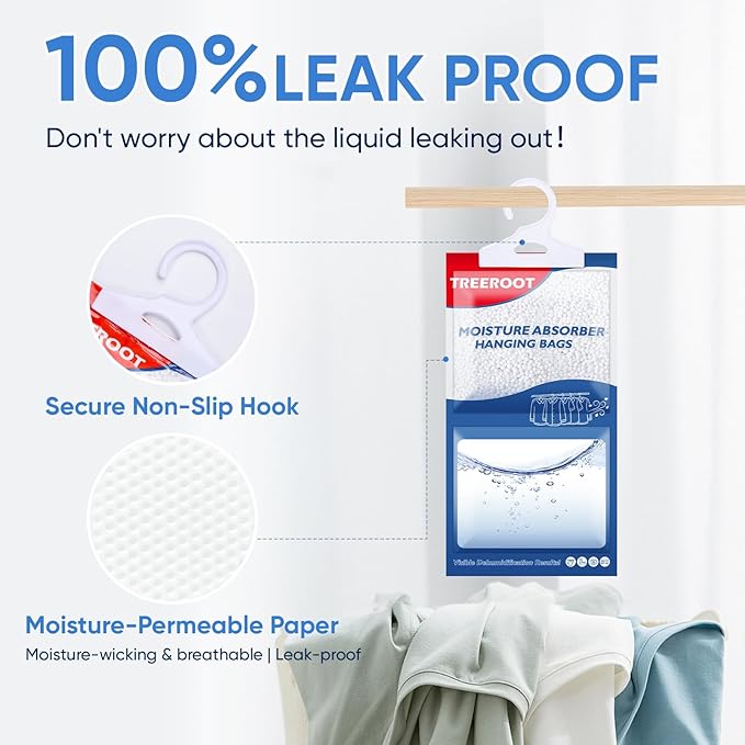 15 Pack Moisture Absorbers for Closet, 9.8OZ Hanging Closet Dehumidifier Bags, Hanging Humidity Absorber in Wardrobes, Kitchens and Bathrooms, Fragrance Free Portable Moisture bags