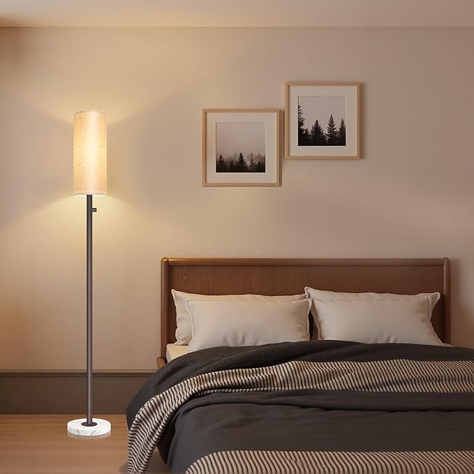 Dimmable Gold Floor Lamp for Living Room,Modern Standing Lamp with Marble Base,LED Bulb Included,Floor Lamps for Bedroom, Living Room,Office,Reading and Nursery(Brown Floor Lamp)