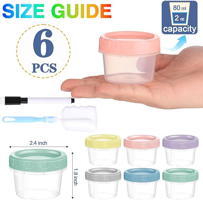 6pcs 2 oz Salad Dressing Container To Go Small Sauce Containers with Lids, Reusable Condiment Cups for Lunch Box, Leakproof, Freezer, Microwave & Dishwasher Safe