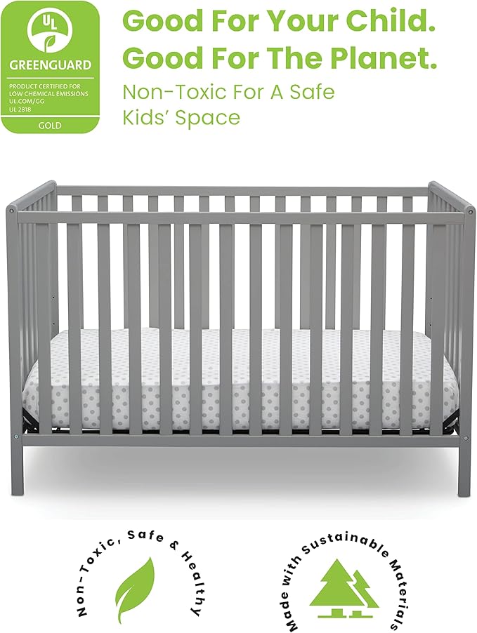 Delta Children Heartland 4-in-1 Convertible Crib - Greenguard Gold Certified, Grey
