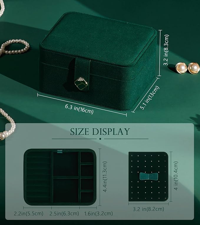 Homde Jewelry Box Small for Women: Ring Earring Organizer Storage for Dresser - Necklace Bracelets Holder with Multi Compartments(Dark Green)