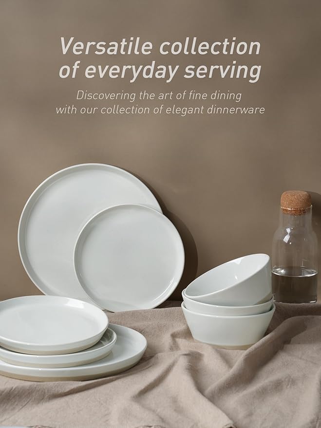 Famiware Saturn Speckled Dinnerware Sets for 4 (12 Pieces), Stoneware Plates and Bowls Dish Set - Chip and Scratch Resistant, Microwave and Dishwasher Safe, White