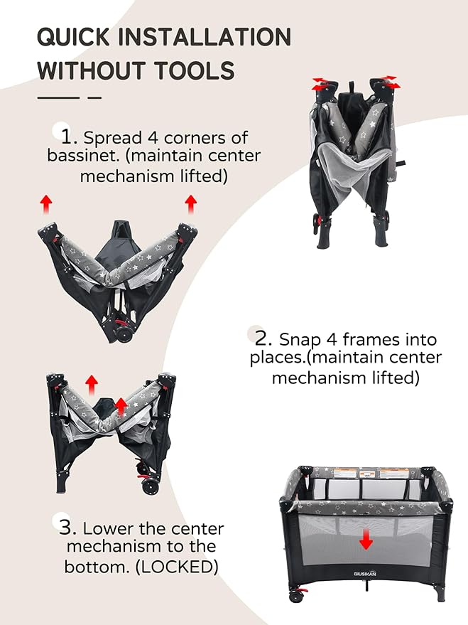 Bedside Bassinet for Baby, Portable Baby Crib with Mosquito Net, Mattress, Diaper Changer, Playpen for Newborn to Toddles, Pack and Play with Bassinet, 5 in 1 Bedside Crib