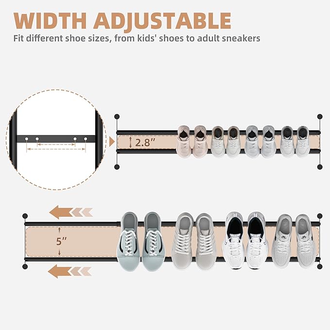 STORAGE MANIAC Long Expandable Shoe Rack, 18 Pairs Metal Wide Stackable Shoe Rack, Adjustable Shoes Shelf, Freestanding Shoes Organizer for Closet, Entryway, Hallway, Garage, Front Door, 3 Tiers