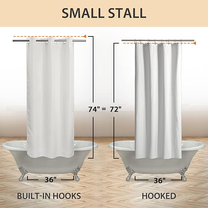 River Dream No Hook Stall Shower Curtain or Liner 36" Wide - Soft Microfiber Small Shower Curtain with Magnets for Narrow Stall, Waterproof Fabric & Machine Washable, White