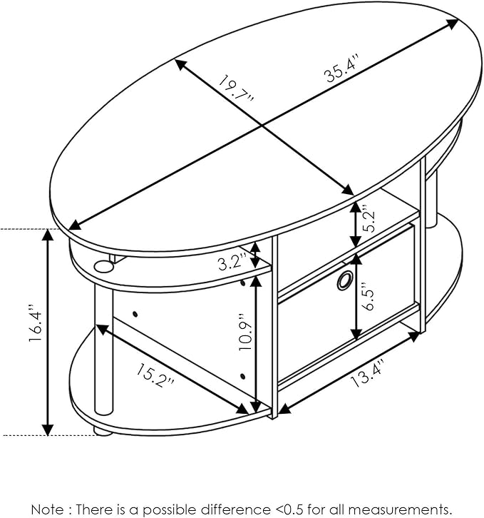 Furinno Jaya Simple Design Oval Coffee Table with Bin for Living Room, Columbia Walnut/Black/Dark Brown