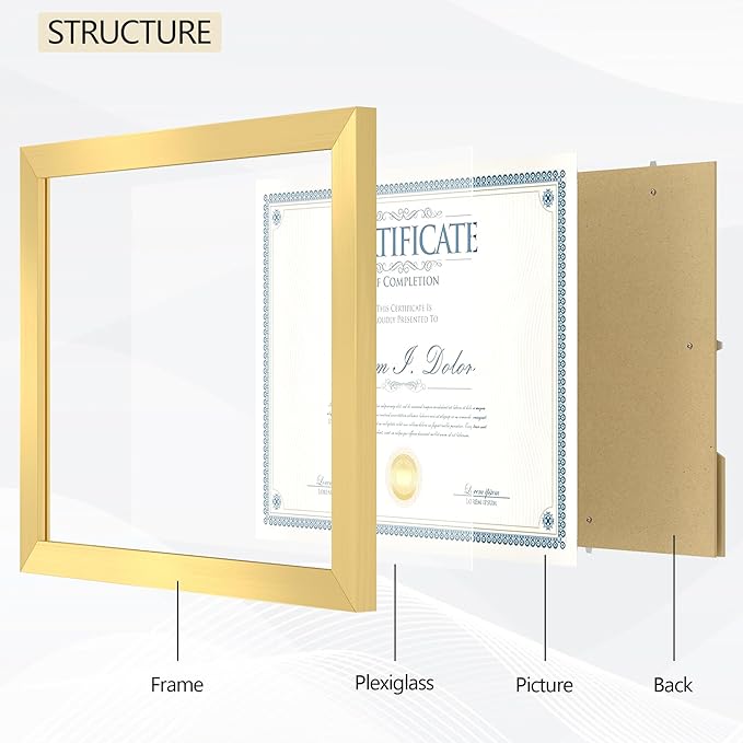 8.5x11 Picture Frame set of 15, Multi Certificate 8.5 by 11 Picture Frames Bulk, Document Diploma Award Frame for Wall Hanging or Tabletop Display, Gold