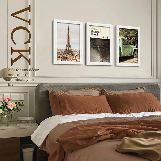 VCK 11x17 Picture Frame Set of 4 - White, Gallery-Quality Wood Poster Frames, 1.1-Inch Wide Border, Polished Plexiglass, Vertical or Horizontal Wall Display for Photo/Art/Prints, White