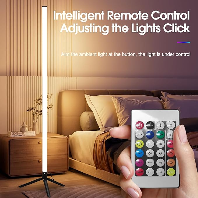 LED RGB Floor Lamp Smart Corner Standing Lamp with Music Sync APP and Remote Control Gaming Light for Bedroom Living Room Game Room Office