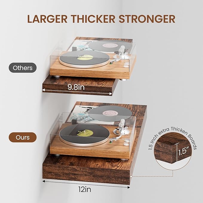 Heimlove 12" Deep Floating Shelves for Wall, 24 Inch Wall Shelf Bathroom Shelves Set of 2, Wall Mounted Shelves for Books Living Room Laundry Room Bedroom Kitchen Home Office, Rustic Brown