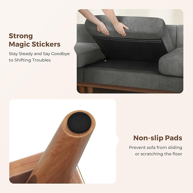 Vesgantti 97" Modular Sectional Sofa Dark Gray, L-Shaped Couch with Movable Ottoman, Comfy Corduroy Couch with Spring Cushion, Modular Sofa with Deep Seat for Living Room, Bedroom and Apartment