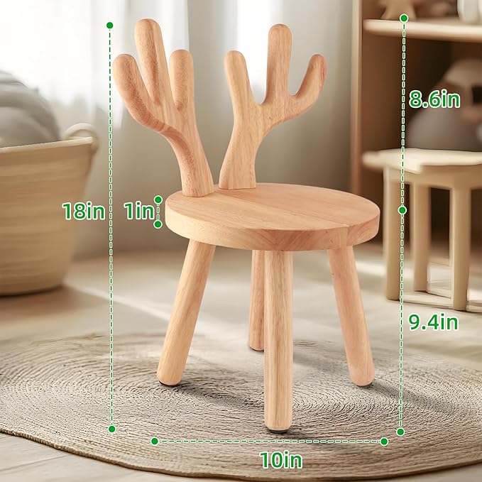 Wooden Step Stool Children Toddler Chair Kids Desk Chair with Non-Slip Foot Mat Wood Wax Oil Craft Sensory Table for Kids Playroom Classroom Boys Girls Age 2+ Size：10" L X 10" W X 18" H (Nature)