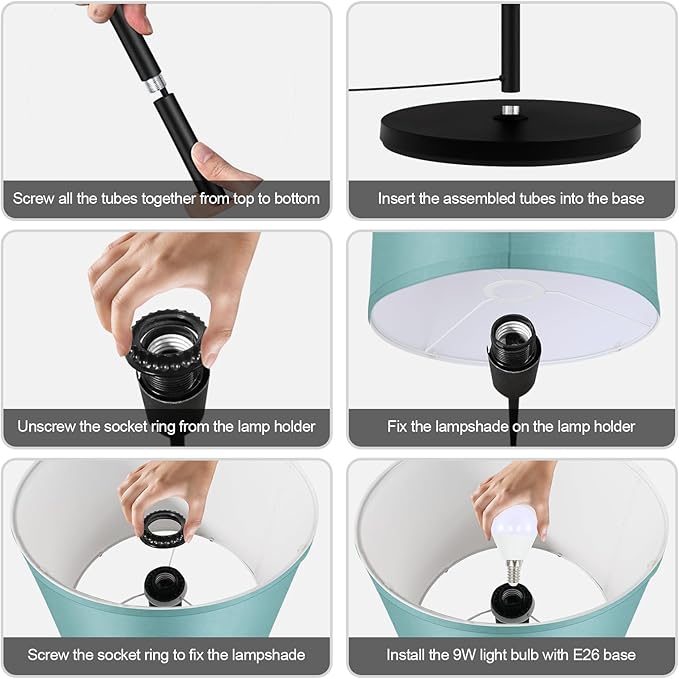 Black Floor Lamp Standing Lamp, 58" Tall LED Floor Lamp, Simple Living Room Lamps with Lampshade, Foot Pedal Switch, Small Tall Lamp for Bedroom/Dining Room/Boys' Room/Girls' Room, Green(Without Bulb)