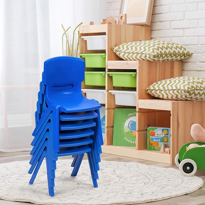 Costzon Plastic Stackable School Chairs, 6 Pack, Kids Learning Chairs with 11 inch Seat Height, Carrying Handle, Waterproof Children Chairs for Playrooms, Schools, Daycares and Home (6 Pack, Blue)