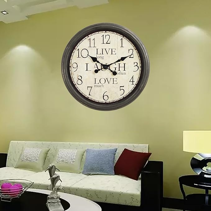 16 Inch Vintage Wall Clock, Silent Non-Ticking Quartz Battery Operated Decorative Clock for Home, Kitchen, Living Room, Dining Room, Office, Old Brown Roman Numerals