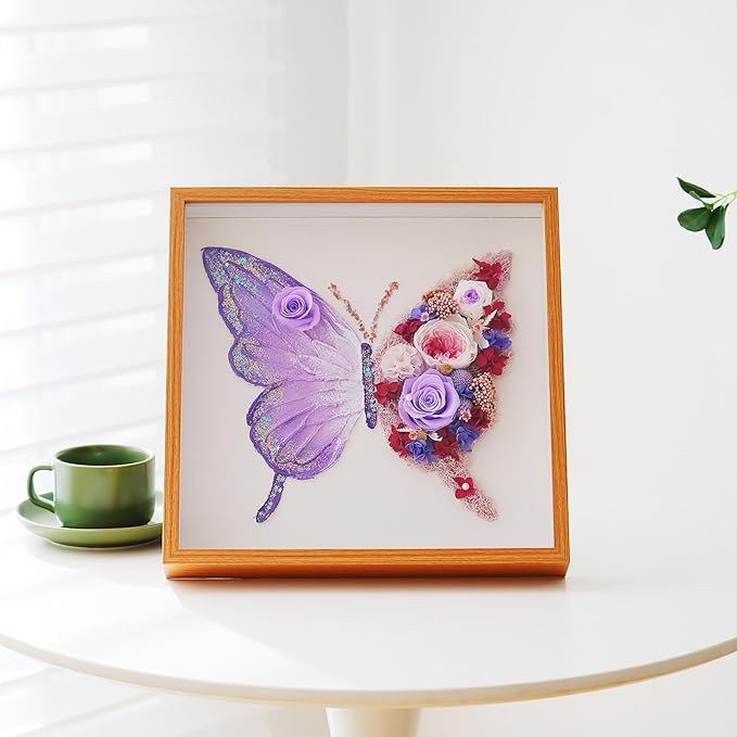 Handmade Butterfly Wall Art with Preserved Roses, 12x12 Shadow Box Frame Gifts, Unique Birthday & Anniversary Present for Women Mom Wife Girlfriend Daughter