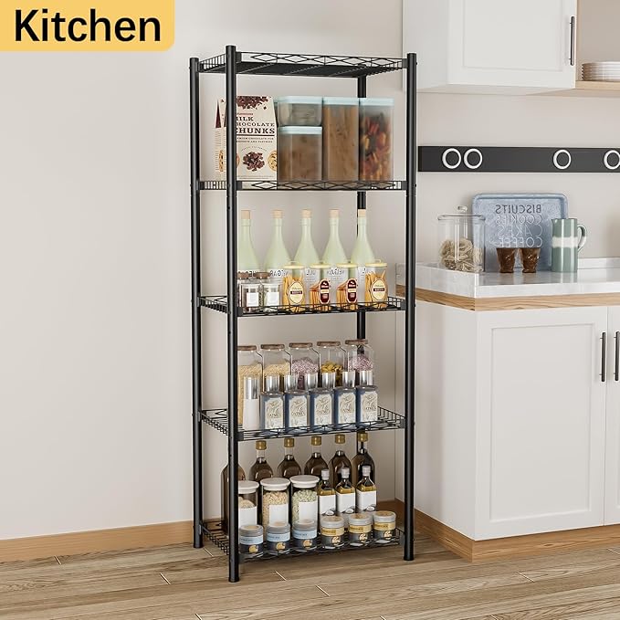 VETALLO Wire Shelving Units,5 Tier Metal Shelves,Storage Rack Small Shelf, Utility Narrow Standing Racks Unit for Kitchen,Garage, Pantry, Laundry,Bathroom,Closet Organizer (16.6" L x 11.8" W x 53" H)