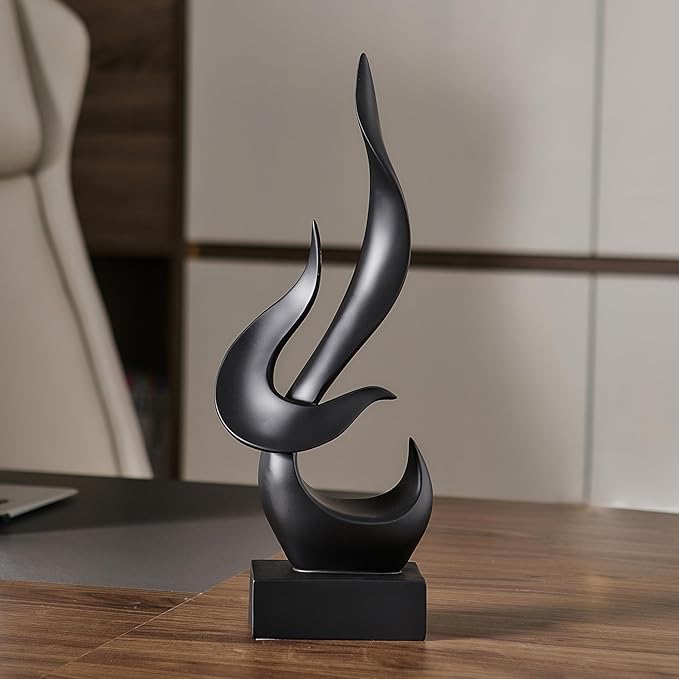 AWNR Black Flame Abstract Sculpture Resin Art Statue Modern Home Decor for Living Room TV Stand Office Shelf Accents Minimalist Figurines Centerpiece Table Decorations