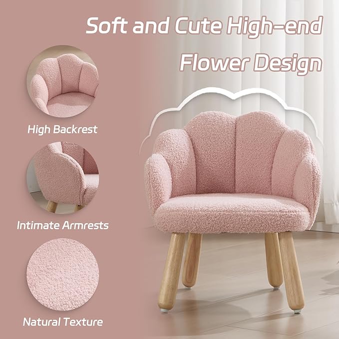 Pink Toddler Chairs, Kid Armchair, Toddler Chairs Ages 1-4, Shepra Kids Chair for Children, Wooden Kids Chair, Kid Room Reading Chairs for Playroom/Living Room/Nursery, Pink