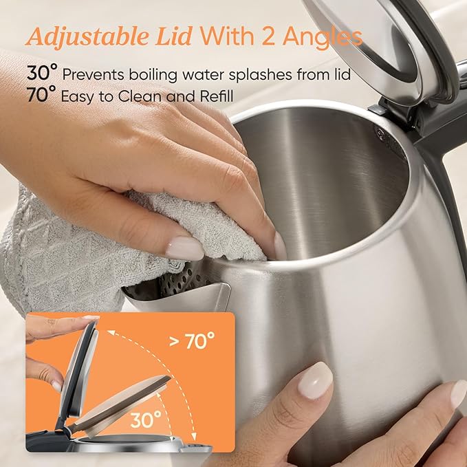 COSORI Electric Kettle, Stainless Steel Tea Kettle, Plastic-free Inner Lid, Filter and Spout, Easy to Clean, Automatic Shut Off & Boil-Dry Protection, Hot Water Boiler & Heater, 1.7L, 1500W