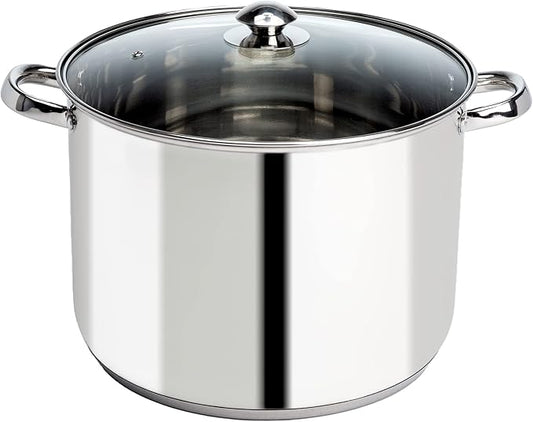 Ecolution Pure Intentions Stock Pot - Features Tempered Glass Lid, Keep Cool Handle, and Encapsulated Bottom - Oven Safe - Curbside Recyclable Stainless Steel - 16 Quarts
