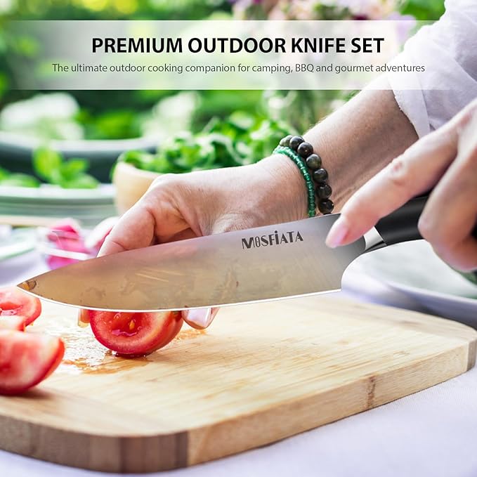 MOSFiATA Kitchen knives set with Carry case Bag,Stainless Steel Chefs Knife Set with Knife Sharpener Rod,Japanese Santoku Knives Set with ABS Handle for Outdoor Travel Camping BBQ
