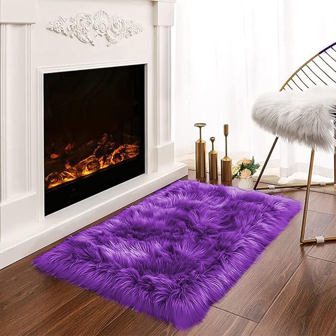 Latepis Small Furry 2x3 Purple Faux Fur Rug Fluffy Rugs Washable Shag AccentPlush Soft Rug for Bedroom Chair Seat Covers Throw Rugs Rectangle