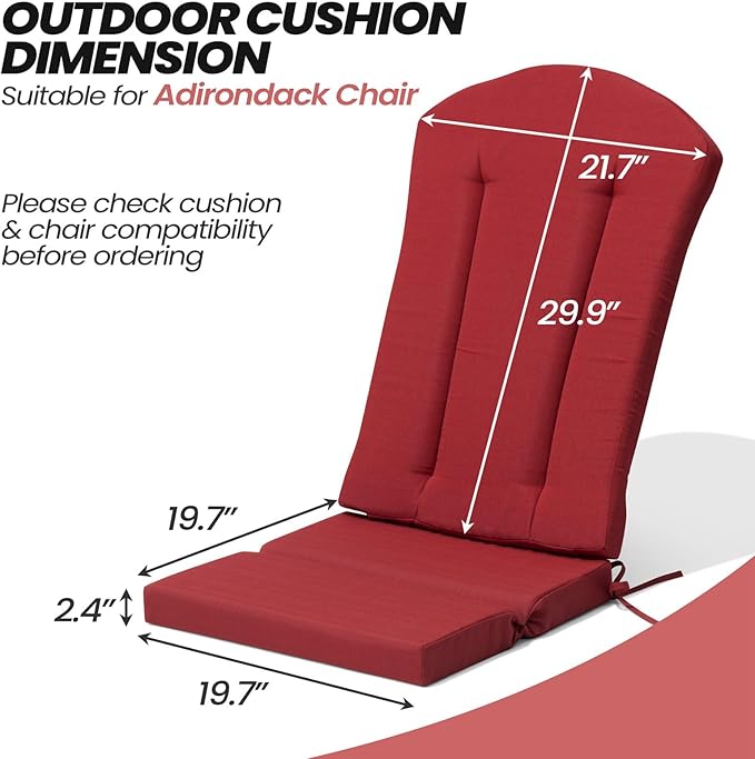 Crestlive Products Adirondack Chair Cushion Outdoor Rocking Chair Cushion Water Resistant 50x20 Inch High Back Patio Replacement Cushion, Chili