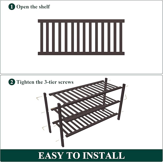 Smiry Bamboo Shoe Rack for Closet, 3 Tier Wooden Stackable Shoe Organizer, Free Standing Shoes Storage Shelf for Entryway, Front Door Entrance, Brown