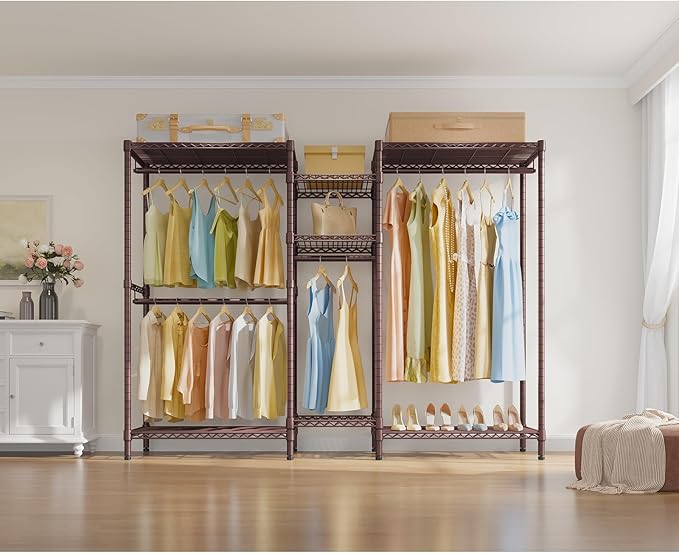 VIPEK L6 L Shaped Clothes Rack for Corner, Heavy Duty Clothing Rack 5-Tier Wire Garment Rack Freestanding Closet with 7 Adjustable Shelves & 4 Hanging Rods, Max Load 850LBS, Bronze