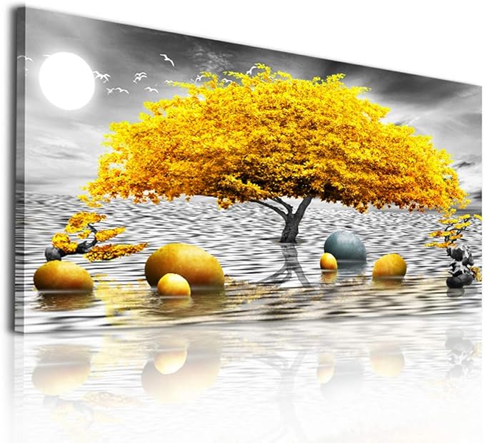 Wall decorations for living room Canvas Wall Art for bedroom Abstract wall decor Black and white Canvas Art Yellow tree paintings bathroom Home Decoration Hang Pictures Office large Wall Artworks