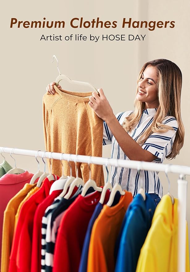 HOUSE DAY Ivory Velvet Hangers 50 Pack - Non Slip Felt Hangers Closet Essentials, Premium Space Saving Hanger, Gentle on Clothes, Sturdy Shoulder Design