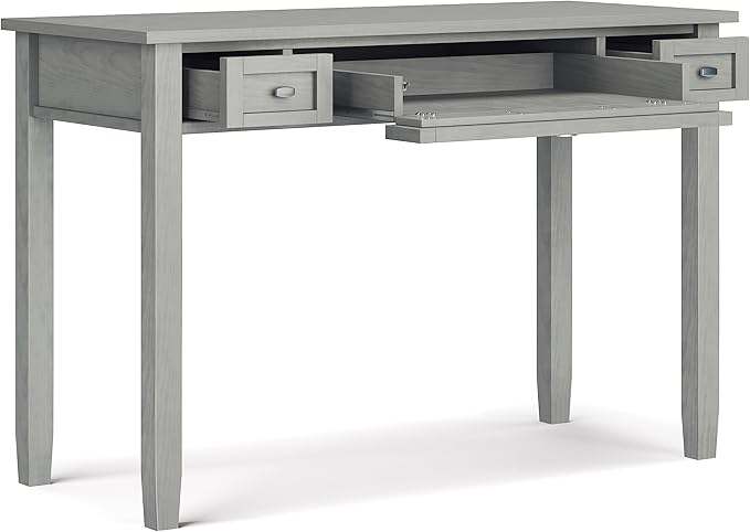 SIMPLIHOME Warm Shaker Desk - 48-Inch Wide Solid Wood Writing Desk in Fog Grey, Transitional Home Office Computer Table for Workspace or Study with Flip-Down Keyboard Tray and 2 Drawers