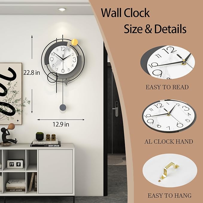 FLEBLE Wall Clock Silent Modern Wall Clock for Living Room Decor Analog Large Clock Battery Operated Non-Ticking with Minimalist Design for Kitchen, Bedroom, Office, Home,13x22.8 inches