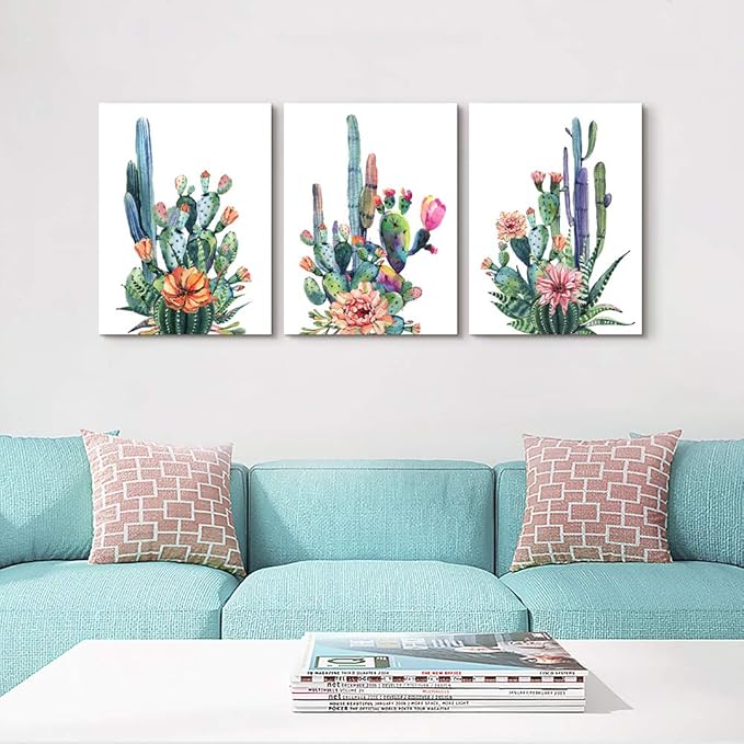 MHARTK66 Large Wall Art for Bedroom Canvas Prints Artwork Living Room Wall Decor Simple Life Green Plants Cactus Picture Painting 3 Pieces Kitchen Office Wall Decorations Works Modern Home Decor