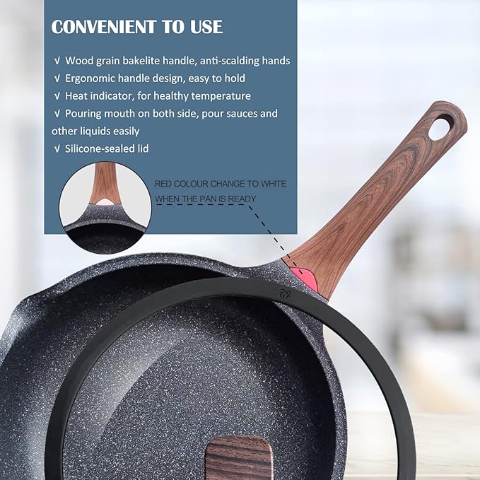 Vinchef Nonstick Deep Frying Pan Saute Pan with Lid, 12in/5.5Qt Fry Pan, German 3C+ Ceramic Coating Technology, Heat Indicator, Induction Compatible