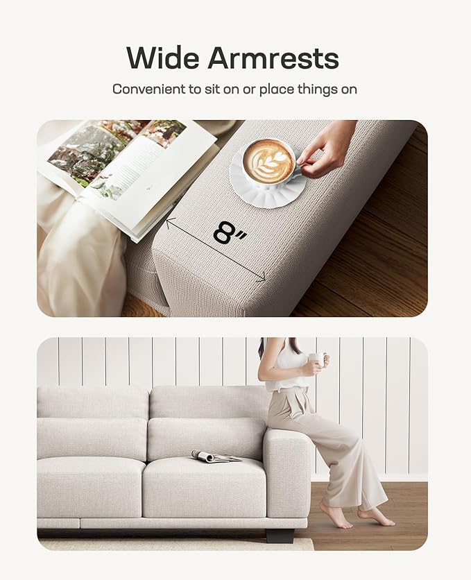 Marsail 65" Sofa Couch, 2-Seater Couches with Wide Armrests & Deep Cushions, Modern Linen Fabric Sofas for Living Room, Comfy Upholstered Couch with Removable Washable Covers, Beige